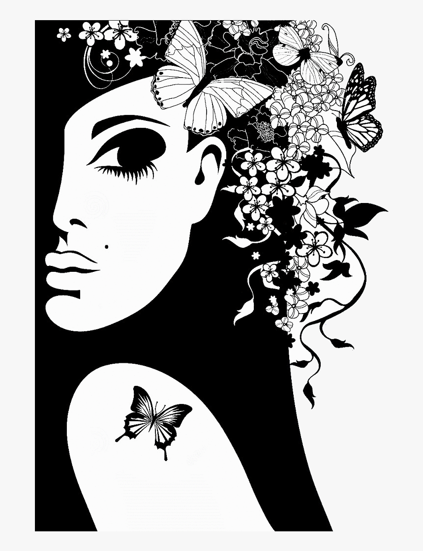 Girl Silhouette, Silhouette Vector, Butterfly Art,, HD Png Download, Free Download