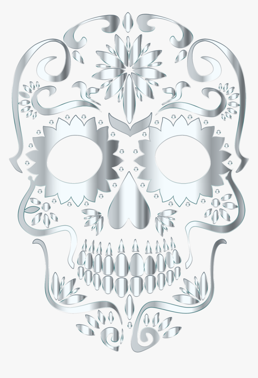 Silver Sugar Skull Silhouette No Background Clip Arts, HD Png Download, Free Download