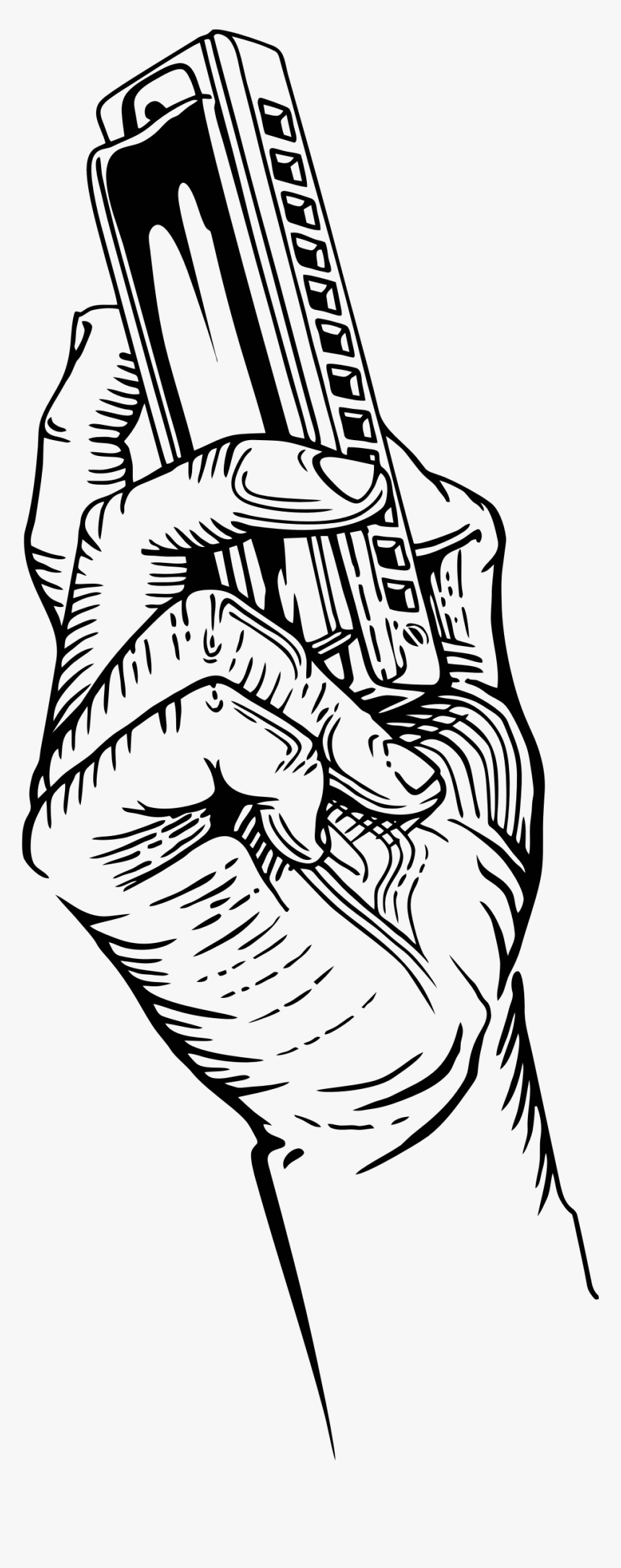 Hand Holding Harmonica Line Art Clip Arts - Hand Holding A Harmonica, HD Png Download, Free Download