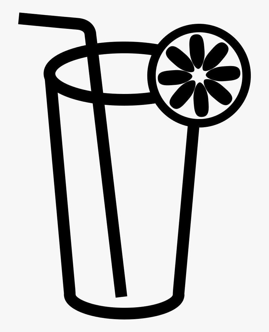 Drink Glass Outline With Lemon Slice And Straw - Outline Images Of Juice Glass, HD Png Download, Free Download