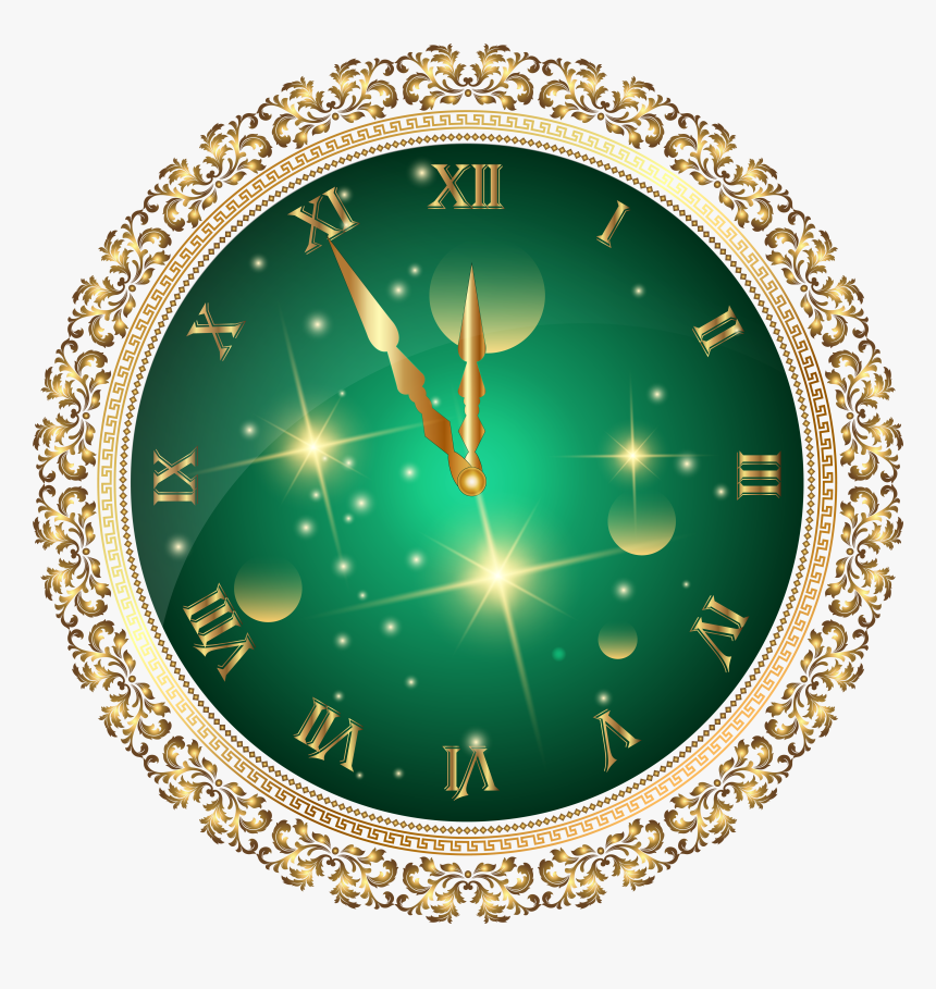 Green New Year"s Clock Png Transparent Clip Art Image - New Year Clock Png, Png Download, Free Download