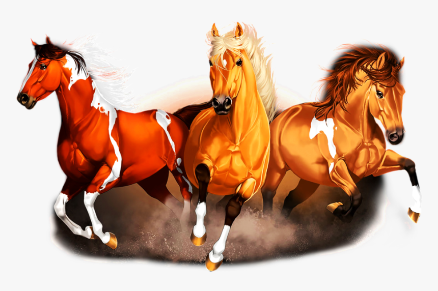 Three Running Horse Pattern Images - Three Horse Runing Drawing, HD Png Download, Free Download