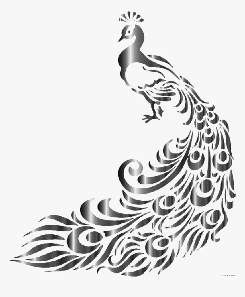 Peacock Drawing Black And White - Peacock Fabric Painting Designs, HD Png Download, Free Download