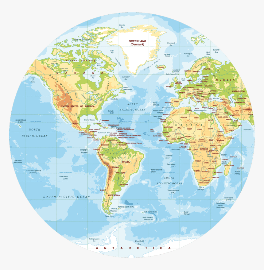 Polypropyln Physical World Map Round Placemat F 2 Round World Map Design Hd Png Download Kindpng