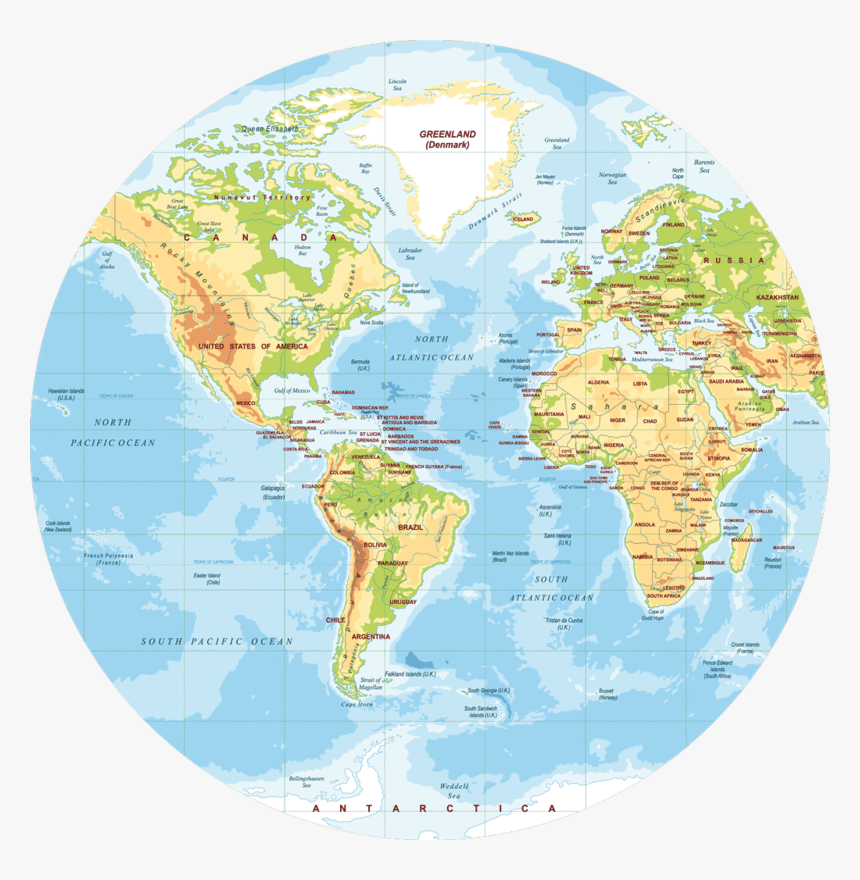 Polypropyln Physical World Map Round Placemat F-2"
 - Round World Map Design, HD Png Download, Free Download