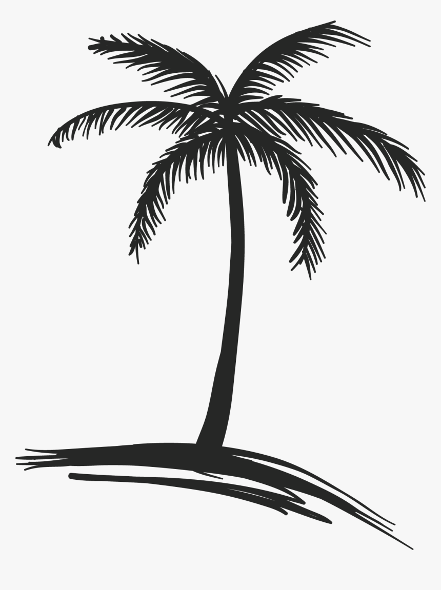 Coconut Tree Drawing - Black Palm Tree Drawing, HD Png Download, Free Download