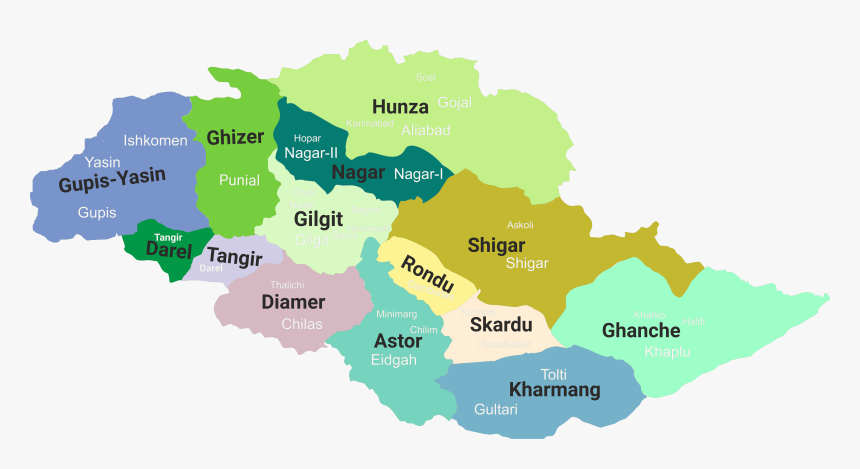 Gilgit-baltistan Map With Tehsils Labelled - Map Of Gilgit Baltistan Pakistan, HD Png Download, Free Download