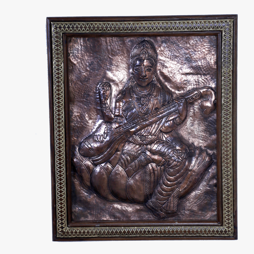 Buy Copper Art Vastu Maa Saraswati With Wooden Frame - Carving, HD Png Download, Free Download