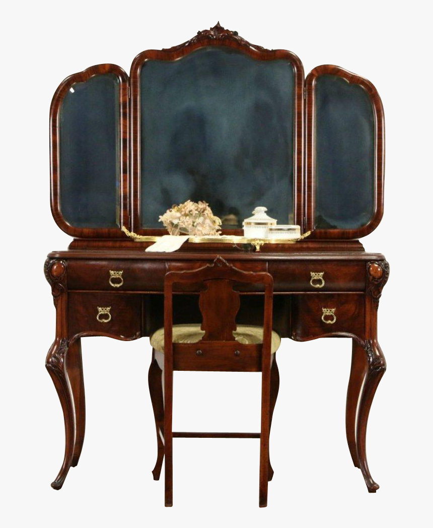 Vanity, Dressing Table Or Desk W/ Mirrors & Chair, - Lowboy, HD Png Download, Free Download