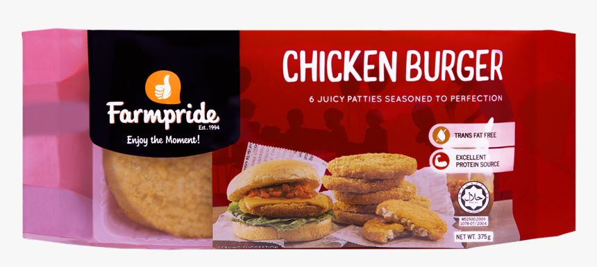 Breaded Chicken Burger Farmpride 375g - Junk Food, HD Png Download, Free Download