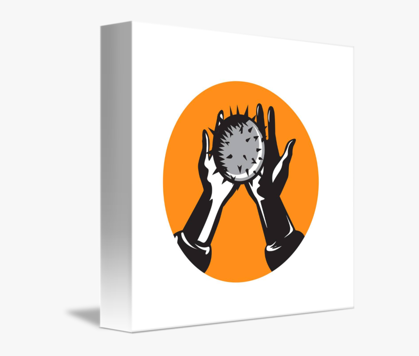 Hand Holding Ball With Spikes Circle Woodcut Mugs - Illustration, HD Png Download, Free Download