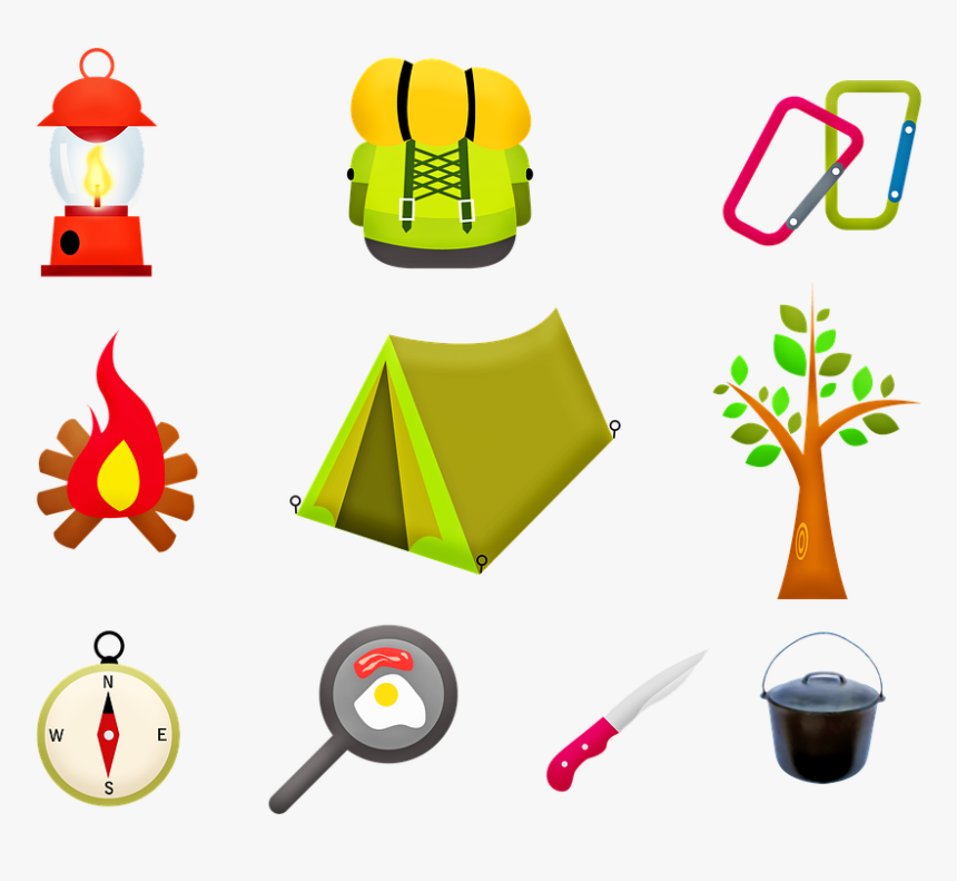 Camping Gear, Tent, Fire, Tree, Camping Cooking - Things You Take Camping Clipart, HD Png Download, Free Download