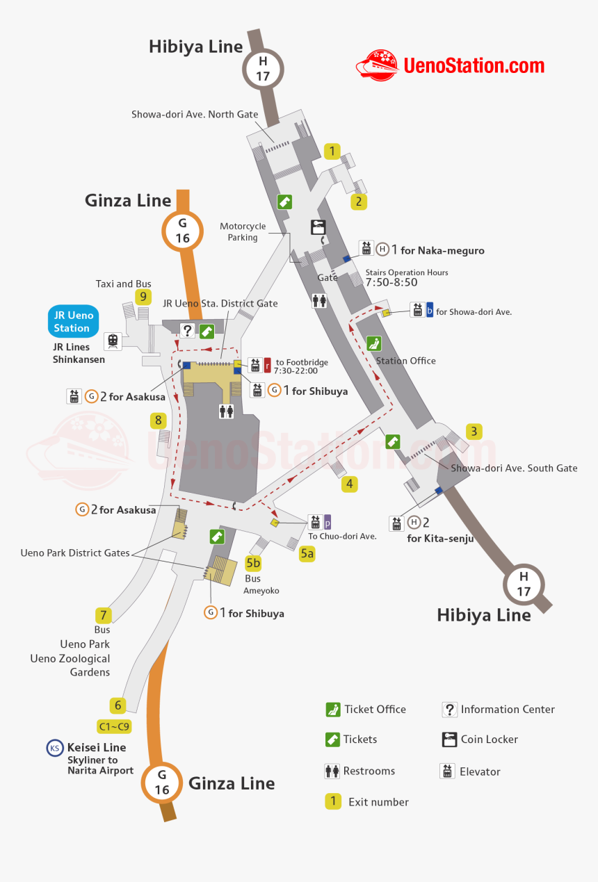 Ueno Subway Station Map - Map, HD Png Download, Free Download