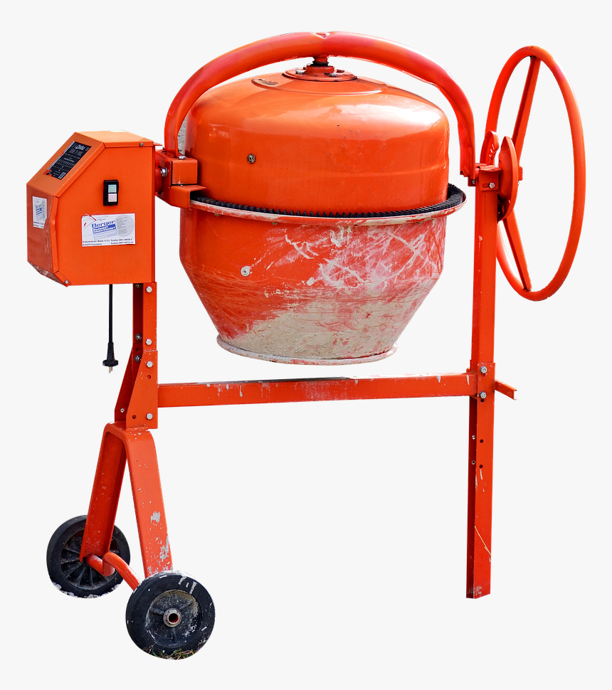 Mixer, Concrete Mixer, Orange, Construction, Isolated - Concrete Mixer, HD Png Download, Free Download