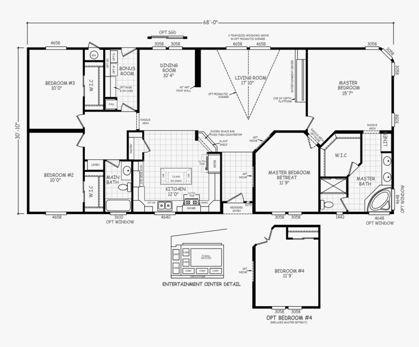 4 Bedroom With Retreat Double Wide Plans, HD Png Download, Free Download