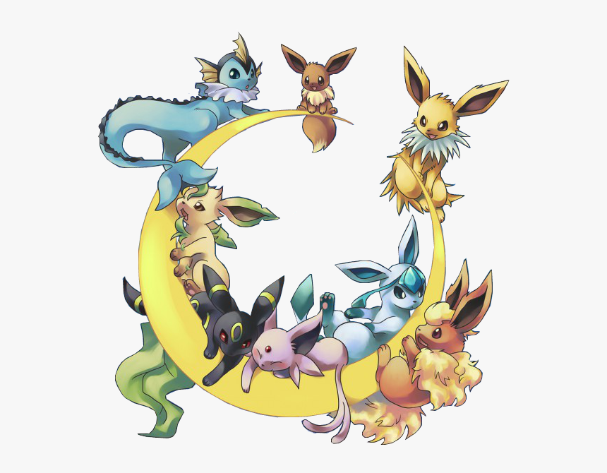 #eevee #eeveelution #flareon #glaceon #leafeon #umbreon - Eeveelutions On The Moon, HD Png Download, Free Download