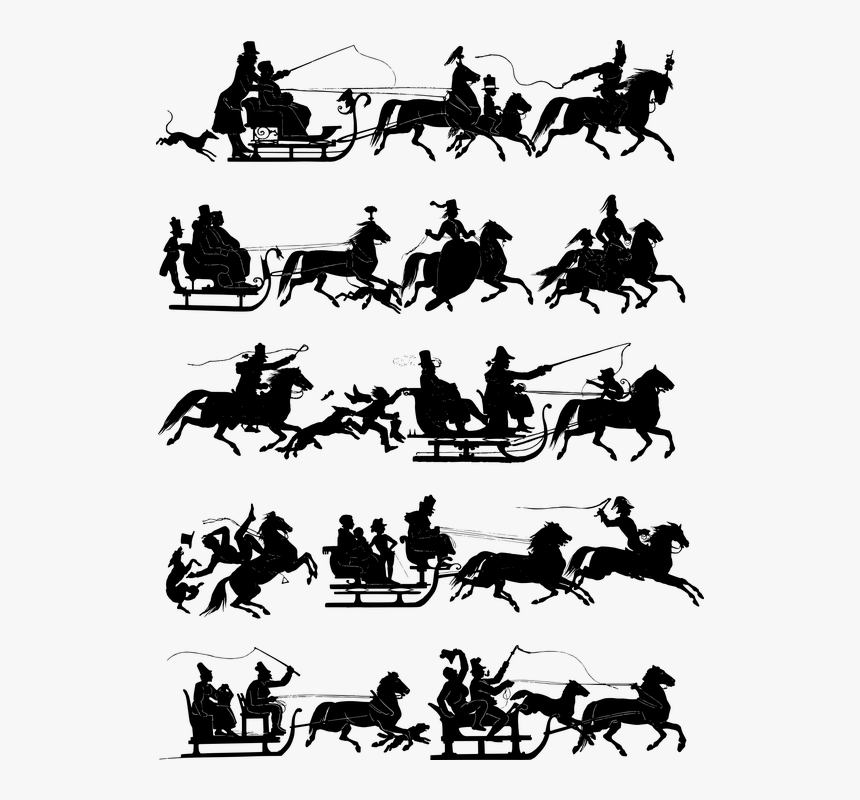Sleigh, Sled, Silhouette, Horses, Vintage, Horse - Horse And Sleigh Clipart, HD Png Download, Free Download