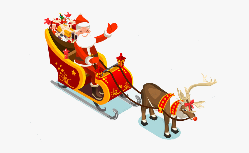 Sleigh Clip Art Of Santa Vector Illustration Transparent - Santa Claus Rudolph Sleigh, HD Png Download, Free Download