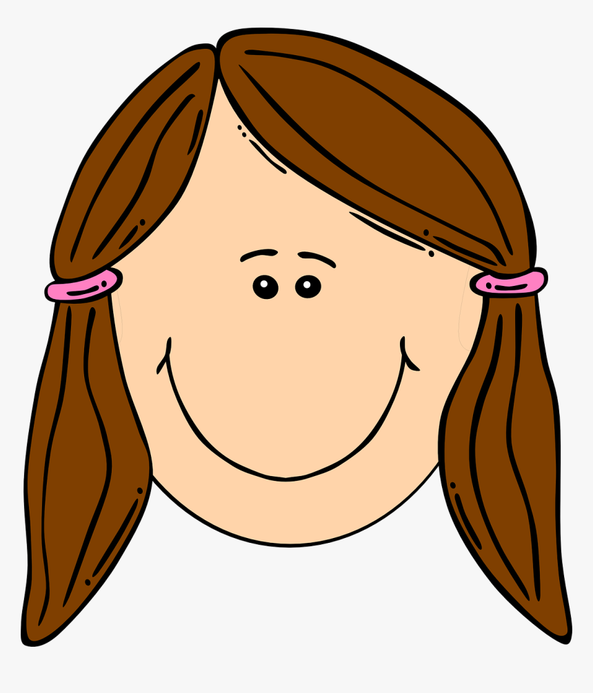 Girl, Brown, Hair, Ponytail, Happy, Smiling - Sad Face Girl Cartoon, HD Png Download, Free Download