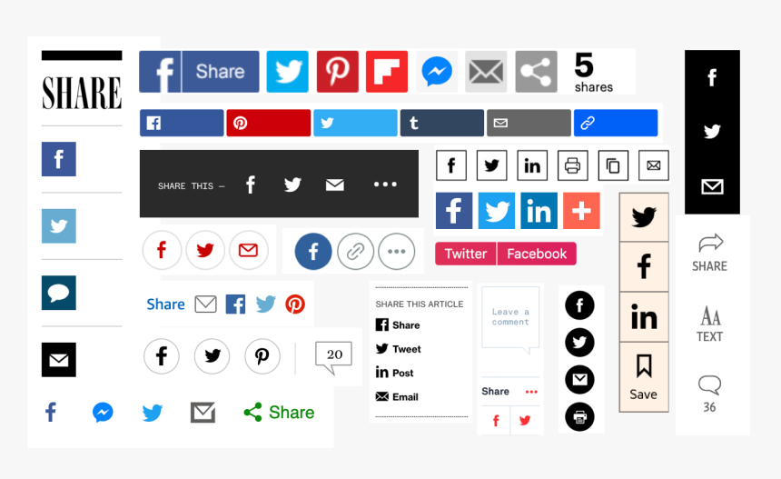 A Collage Of Various Share Buttons From Sites Across - Pinterest, HD Png Download, Free Download