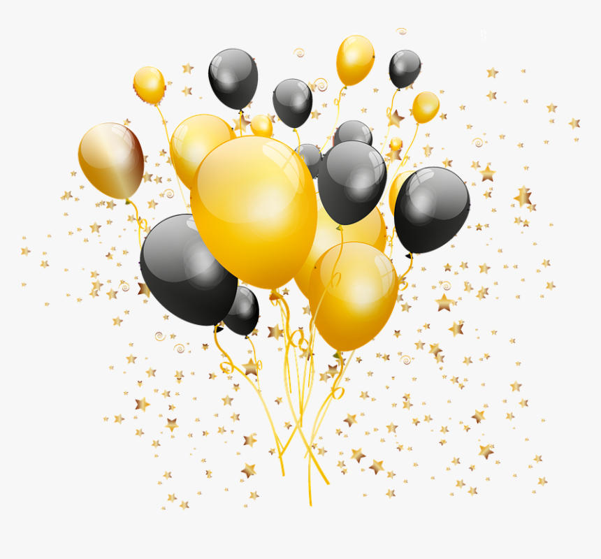 Gold And Black Balloons, Confetti, Balloons, Party - Illustration, HD Png Download, Free Download