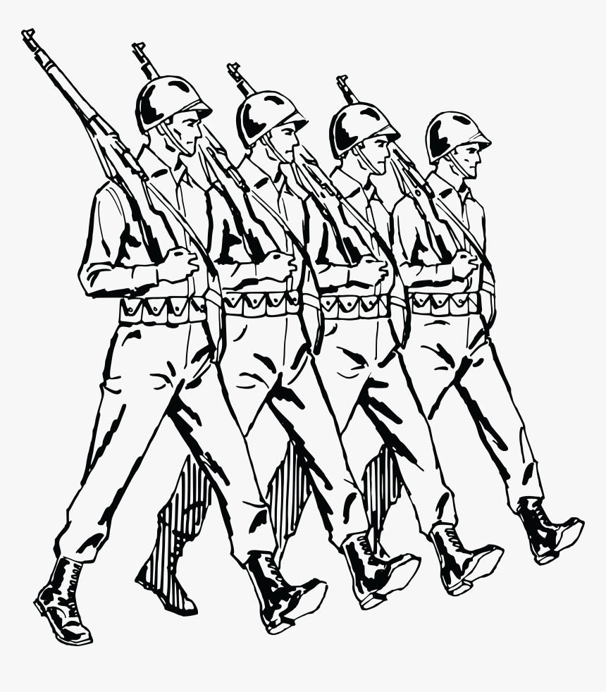 Army Helmet Drawing - Soldiers Marching Clipart, HD Png Download, Free Download