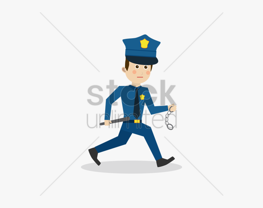 Policeman On Carrying Handcuffs And Baton Vector - Police With Handcuff Cartoon Png, Transparent Png, Free Download