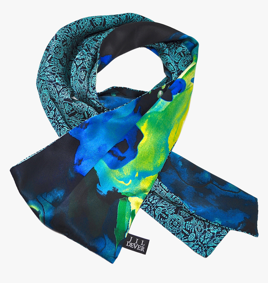 Reversible Blue Floral Silk Luxury Scarf - Scarf, HD Png Download, Free Download