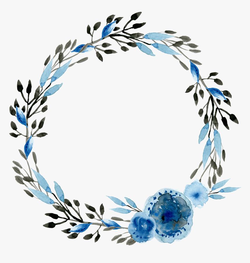 Blue Watercolor Wreath Png , Png Download - Blue Flower Frame Png, Transparent Png, Free Download