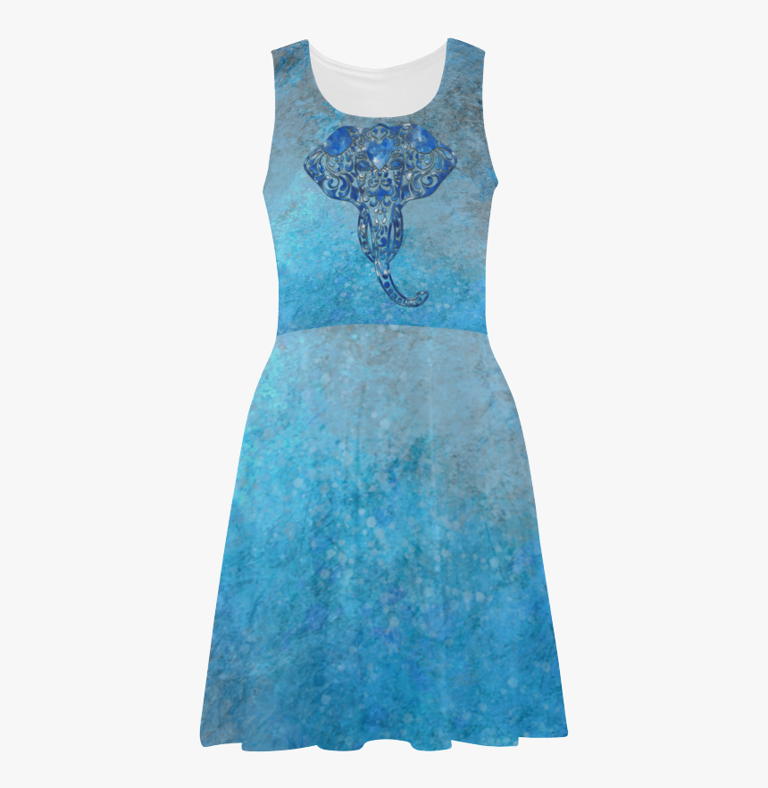A Blue Watercolor Elephant Portrait In Denim Look Atalanta - Cocktail Dress, HD Png Download, Free Download