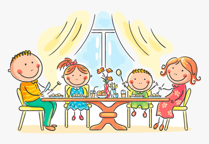Meal Dinner Eating Clip Art - Family Having Dinner Cartoon, HD Png Download, Free Download
