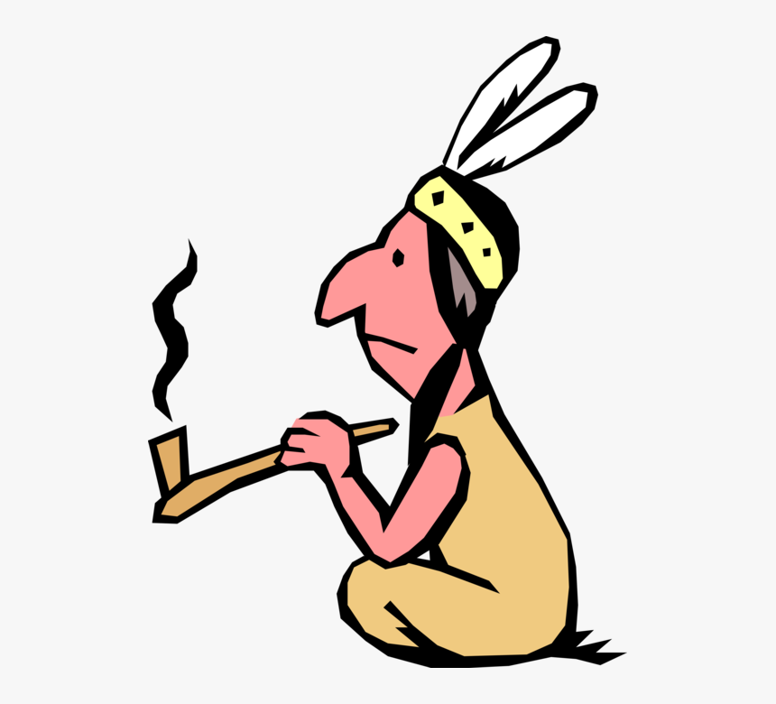 Vector Illustration Of Native American Indigenous People - Native American With Peace Pipe Cartoon, HD Png Download, Free Download