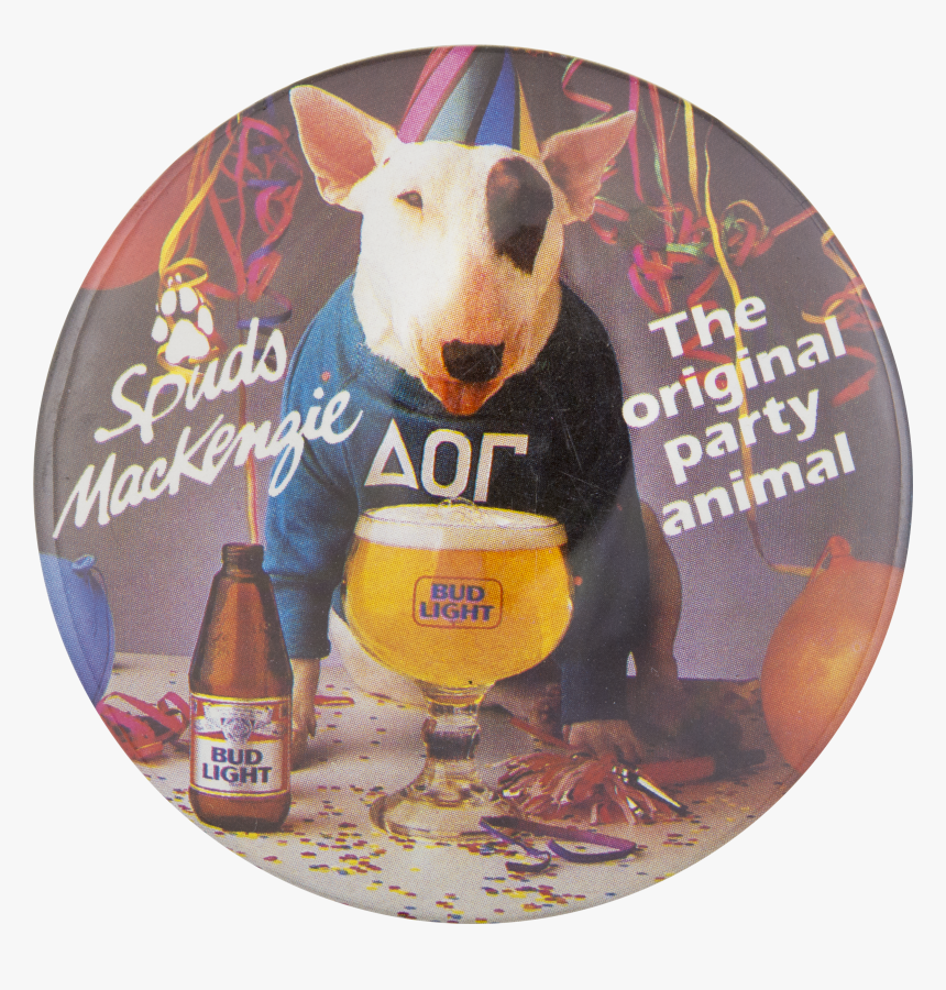 Bud Light Spuds Mackenzie Party Animal Beer Button - Bud Lights Party Dog, HD Png Download, Free Download