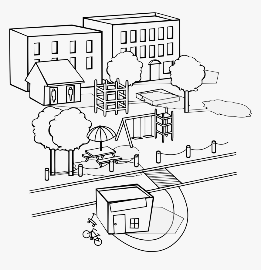 Neighborhood With Various Buildings Clip Arts - My Neighborhood Black And White, HD Png Download, Free Download