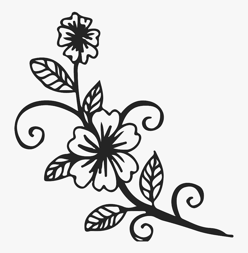 Blooming Flowers On Vine Rubber Stamp - Flower Vine Clipart Black And White...