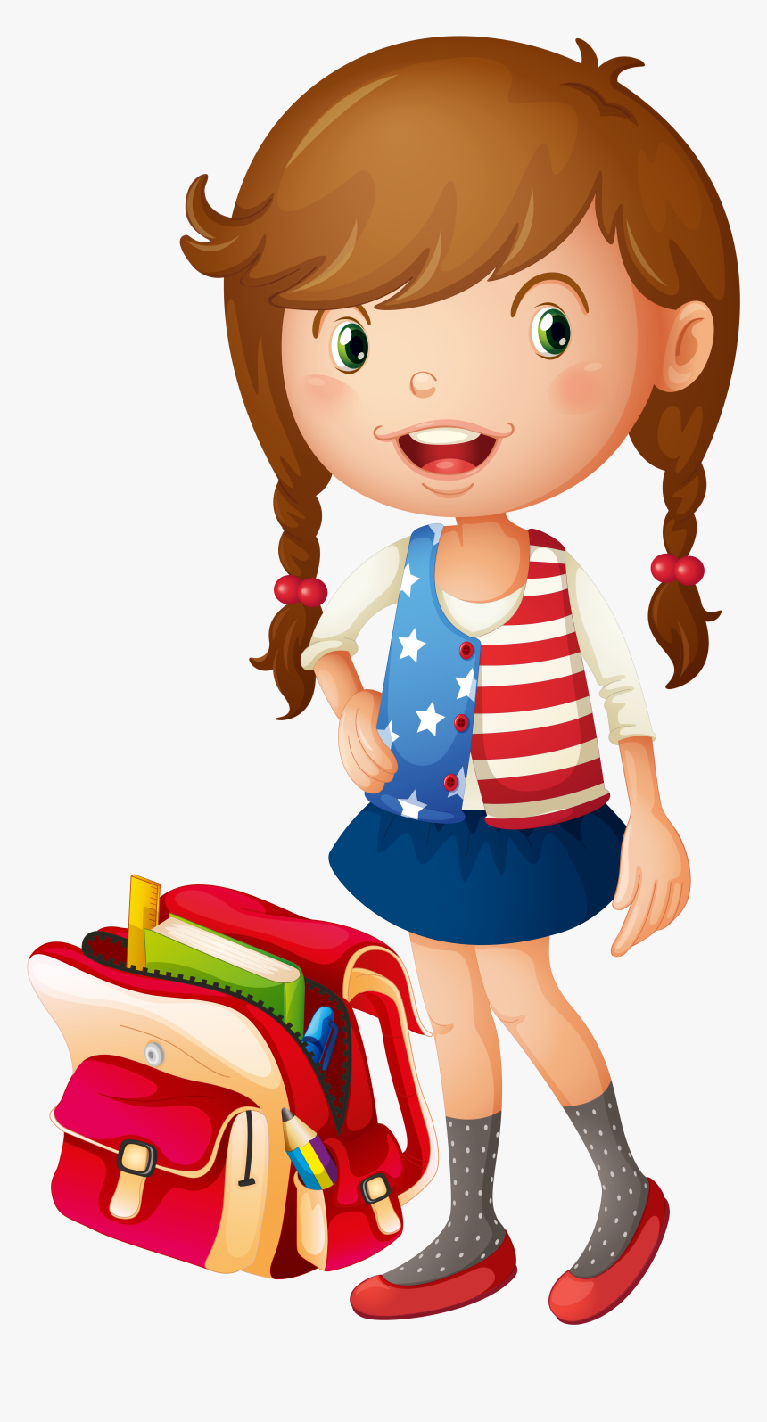 School Bag Illustration - Girl With School Bag, HD Png Download, Free Download