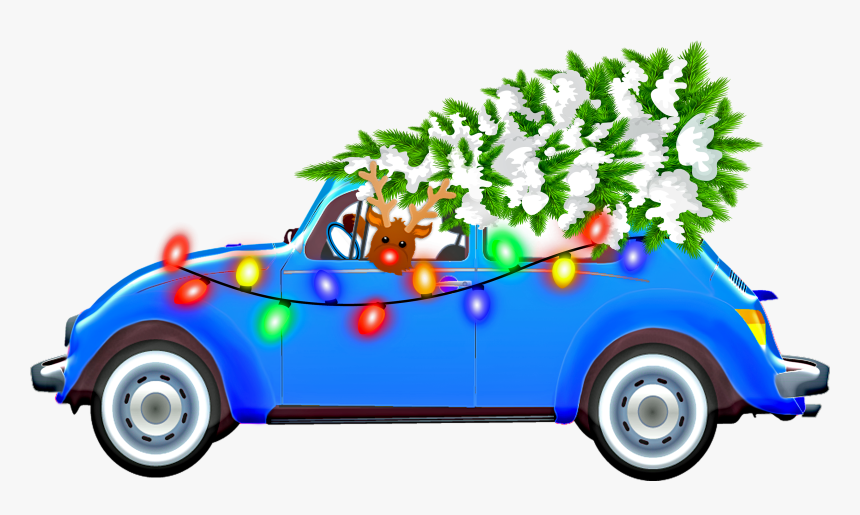 Tree, Christmas, Rudolph , Reindeer, Ligths, Blue Car - Christmas Car Png, Transparent Png, Free Download