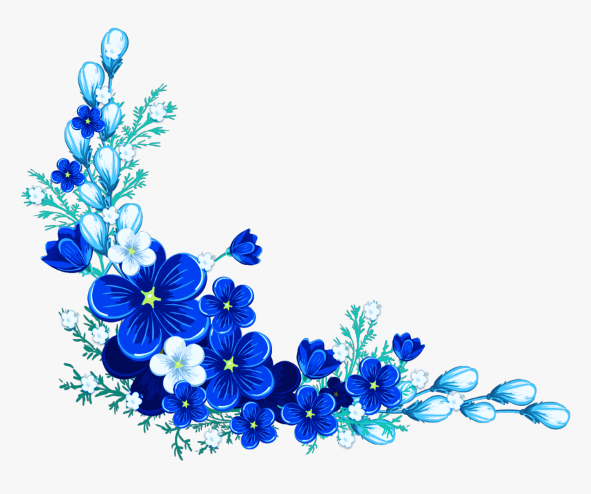 Digital Flower Frame Blue Flower Border - Transparent Background Floral Border, HD Png Download, Free Download