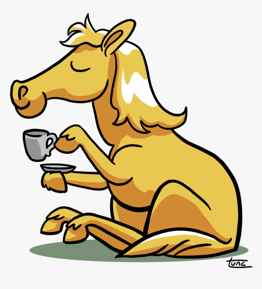 Horse Drinking Coffee By Kittyninjafish D5dndxu - Horse Drinking Coffee Cartoon, HD Png Download, Free Download