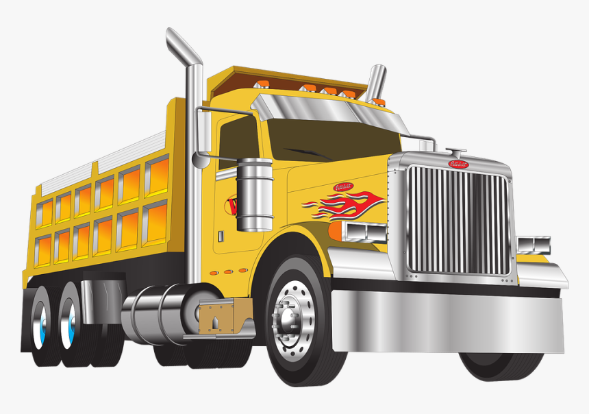 Truck, Peterbilt, Chrome, Yellow, Flames, Dump Truck - Peterbilt Dump Truck Vector, HD Png Download, Free Download