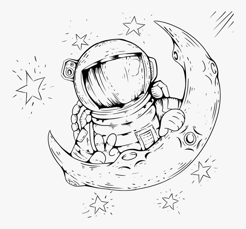 Astronaut, Moon, Space, Astronomy, Fantasy, Universe - Drawing Of Astronaut In Space, HD Png Download, Free Download