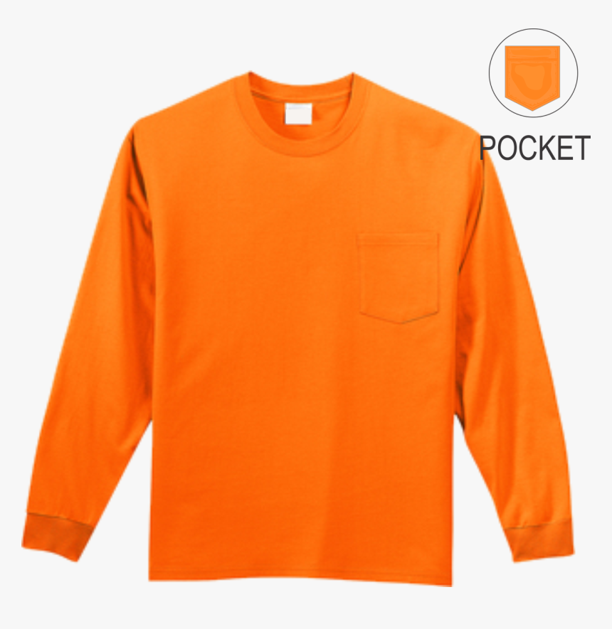 Safety Orange Pocket Long Sleeve T Shirt Front, HD Png Download, Free Download