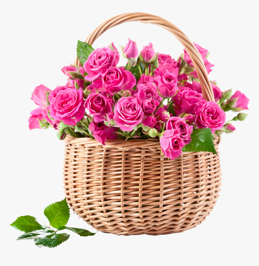 Pink Rose In Basket Png - Roses In Basket, Transparent Png, Free Download