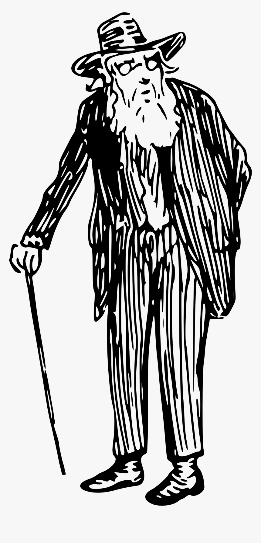 Old Man With Cane - Old Man Png Drawing, Transparent Png, Free Download