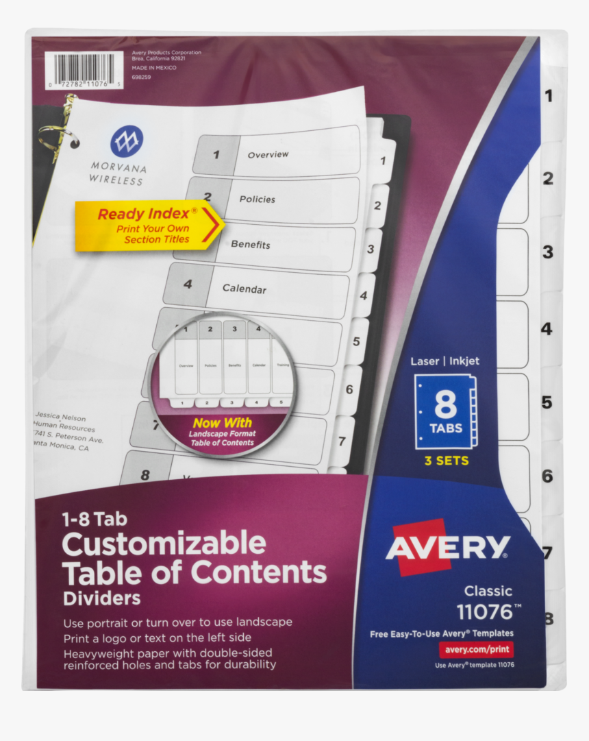 Avery Divider With Table Of Contents Custom, HD Png Download, Free Download