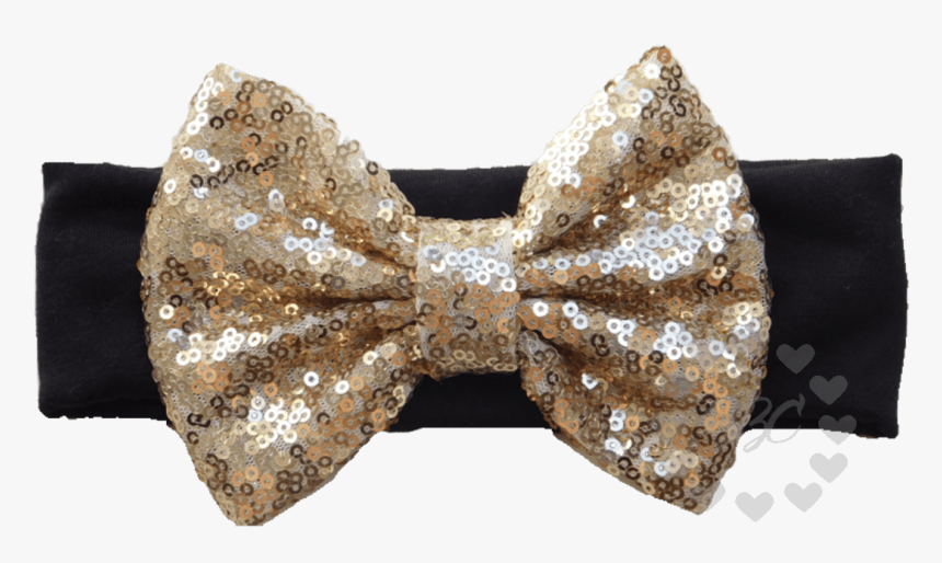 Black Headband With Gold Sequin Bow - Headband, HD Png Download, Free Download