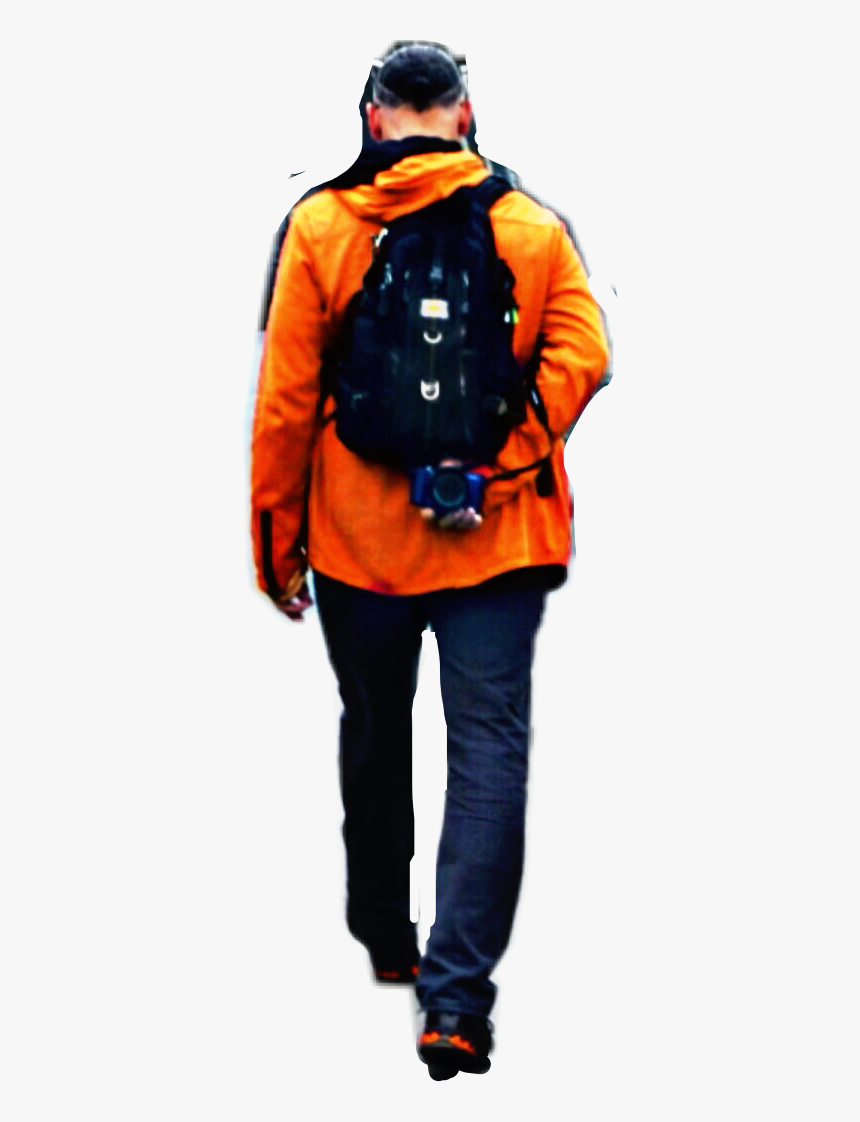 #man #walking #away #orange #jacket #backpack #boy - Man Walking Away Png, Transparent Png, Free Download