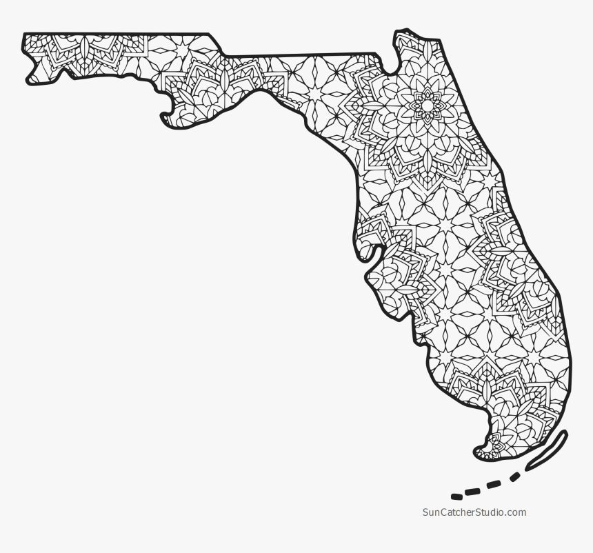 Map Of Florida Coloring Pages - Line Art, HD Png Download, Free Download