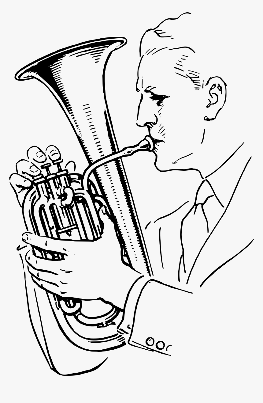 Man Playing Alto Horn Clip Arts - Playing Tuba Clipart Black And White, HD Png Download, Free Download