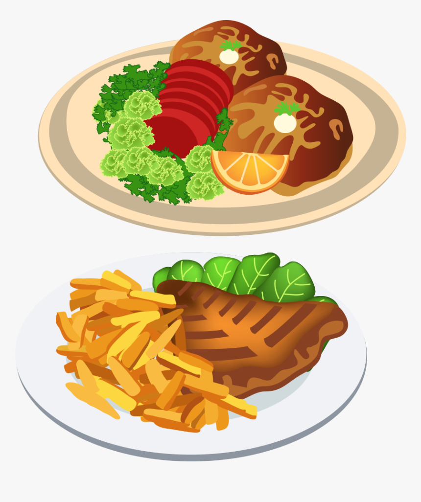 Fast Food Dinner Clip Art - Food On Plate Vector, HD Png Download, Free Download